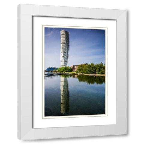 Sweden-Scania-Malmo-Turning Torso building-designed by architect Santiago Calatrava-2005 White Modern Wood Framed Art Print with Double Matting by Bibikow, Walter