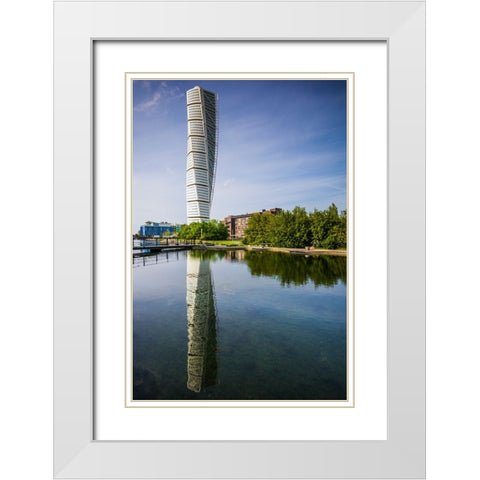 Sweden-Scania-Malmo-Turning Torso building-designed by architect Santiago Calatrava-2005 White Modern Wood Framed Art Print with Double Matting by Bibikow, Walter