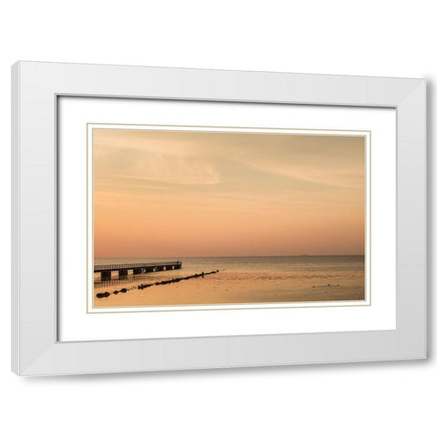 Sweden-Scania-Malmo-Riberborgs Stranden beach area-pier at sunset White Modern Wood Framed Art Print with Double Matting by Bibikow, Walter