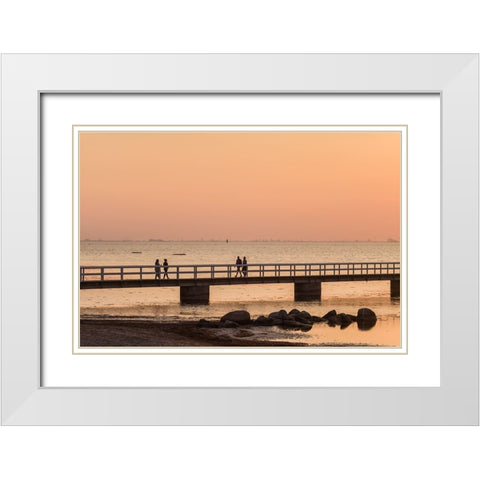 Sweden-Scania-Malmo-Riberborgs Stranden beach area-pier at sunset White Modern Wood Framed Art Print with Double Matting by Bibikow, Walter