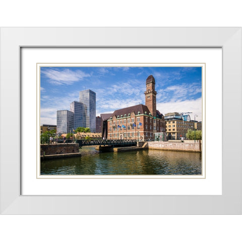 Sweden-Scania-Malmo-Bagers Plats square-World Maritime University and the Malmo Live buildings White Modern Wood Framed Art Print with Double Matting by Bibikow, Walter