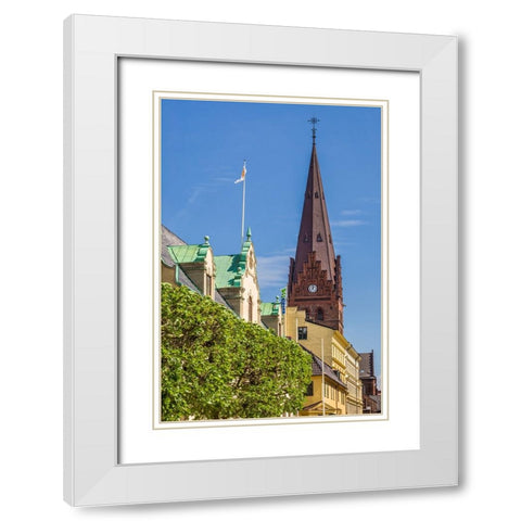Sweden-Scania-Malmo-Sankt Petri Krka church and city buildings White Modern Wood Framed Art Print with Double Matting by Bibikow, Walter