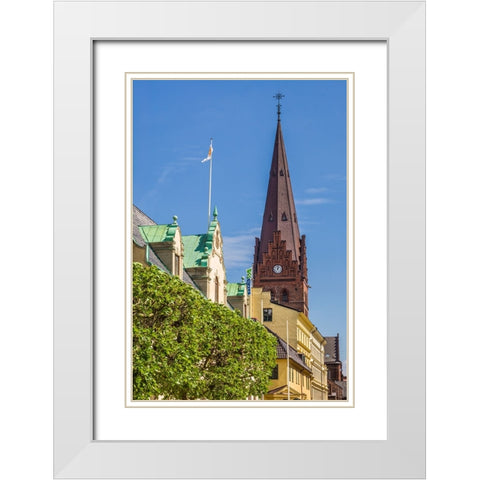 Sweden-Scania-Malmo-Sankt Petri Krka church and city buildings White Modern Wood Framed Art Print with Double Matting by Bibikow, Walter