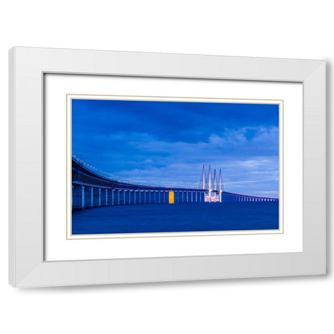 Sweden-Scania-Malmo-Oresund Bridge-longest cable-tied bridge in Europe-linking Sweden and Denmark-d White Modern Wood Framed Art Print with Double Matting by Bibikow, Walter