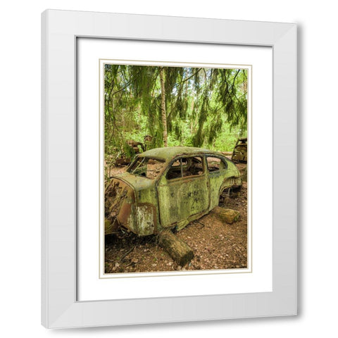 Sweden-Smaland-Ryd-Kyrko Mosse Car Cemetery-former junkyard now pubic park-junked cars White Modern Wood Framed Art Print with Double Matting by Bibikow, Walter