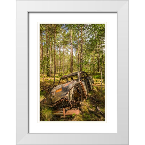 Sweden-Smaland-Ryd-Kyrko Mosse Car Cemetery-former junkyard now pubic park-junked cars White Modern Wood Framed Art Print with Double Matting by Bibikow, Walter