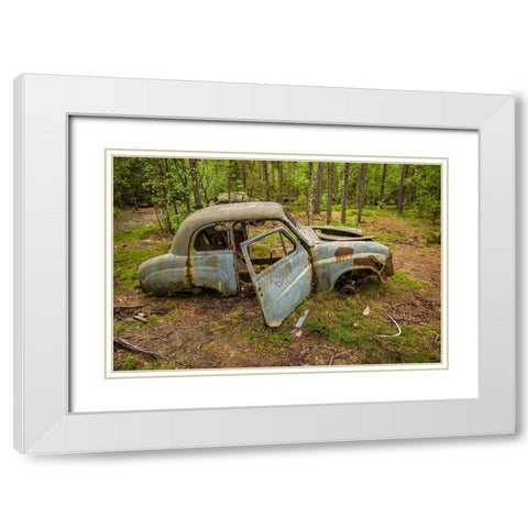 Sweden-Smaland-Ryd-Kyrko Mosse Car Cemetery-former junkyard now pubic park-junked cars White Modern Wood Framed Art Print with Double Matting by Bibikow, Walter