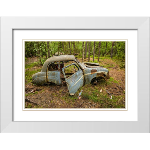 Sweden-Smaland-Ryd-Kyrko Mosse Car Cemetery-former junkyard now pubic park-junked cars White Modern Wood Framed Art Print with Double Matting by Bibikow, Walter