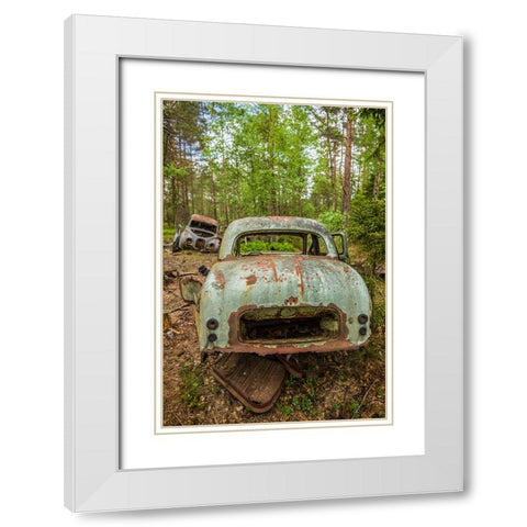 Sweden-Smaland-Ryd-Kyrko Mosse Car Cemetery-former junkyard now pubic park-junked cars White Modern Wood Framed Art Print with Double Matting by Bibikow, Walter