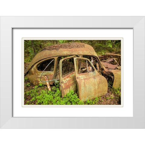 Sweden-Smaland-Ryd-Kyrko Mosse Car Cemetery-former junkyard now pubic park-junked cars White Modern Wood Framed Art Print with Double Matting by Bibikow, Walter