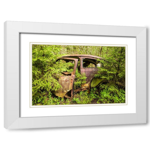 Sweden-Smaland-Ryd-Kyrko Mosse Car Cemetery-former junkyard now pubic park-junked cars White Modern Wood Framed Art Print with Double Matting by Bibikow, Walter