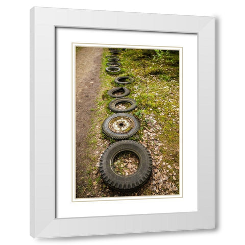 Sweden-Smaland-Ryd-Kyrko Mosse Car Cemetery-former junkyard now pubic park-old tires White Modern Wood Framed Art Print with Double Matting by Bibikow, Walter