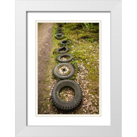Sweden-Smaland-Ryd-Kyrko Mosse Car Cemetery-former junkyard now pubic park-old tires White Modern Wood Framed Art Print with Double Matting by Bibikow, Walter