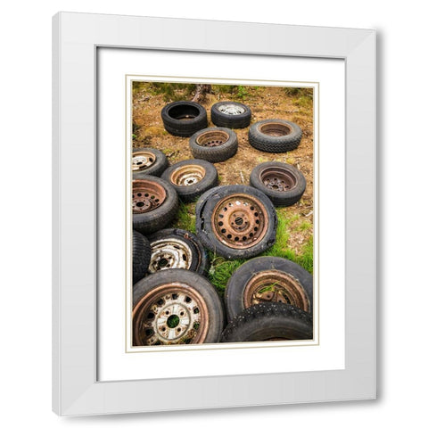 Sweden-Smaland-Ryd-Kyrko Mosse Car Cemetery-former junkyard now pubic park-old tires White Modern Wood Framed Art Print with Double Matting by Bibikow, Walter