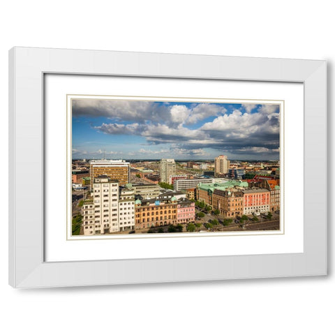 Sweden-Scania-Malmo-Inre Hamnen inner harbor-elevated skyline view White Modern Wood Framed Art Print with Double Matting by Bibikow, Walter