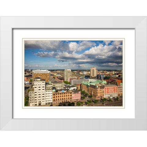 Sweden-Scania-Malmo-Inre Hamnen inner harbor-elevated skyline view White Modern Wood Framed Art Print with Double Matting by Bibikow, Walter