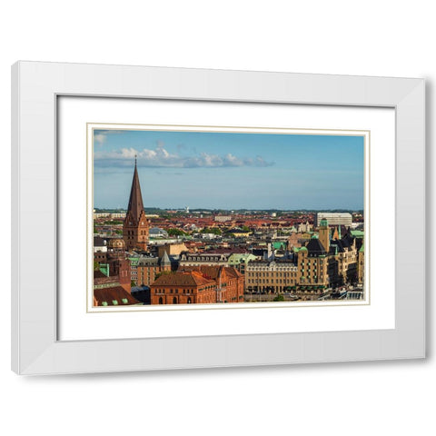Sweden-Scania-Malmo-Inre Hamnen inner harbor-elevated skyline view White Modern Wood Framed Art Print with Double Matting by Bibikow, Walter