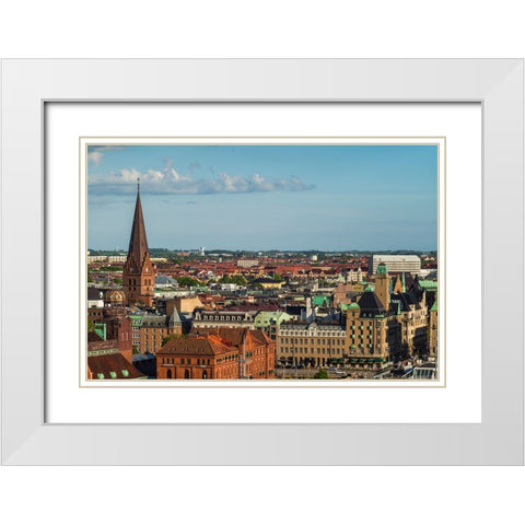 Sweden-Scania-Malmo-Inre Hamnen inner harbor-elevated skyline view White Modern Wood Framed Art Print with Double Matting by Bibikow, Walter