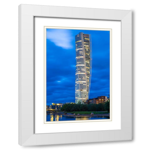 Sweden-Scania-Malmo-Turning Torso building-designed by architect Santiago Calatrava-2005-dusk White Modern Wood Framed Art Print with Double Matting by Bibikow, Walter