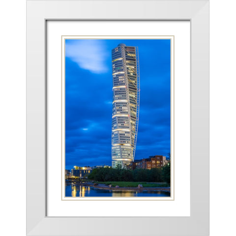 Sweden-Scania-Malmo-Turning Torso building-designed by architect Santiago Calatrava-2005-dusk White Modern Wood Framed Art Print with Double Matting by Bibikow, Walter