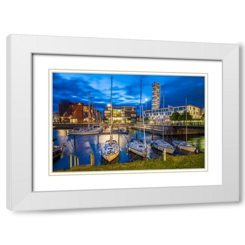 Sweden-Scania-Malmo-Turning Torso building-designed by architect Santiago Calatrava-2005 with Vastr White Modern Wood Framed Art Print with Double Matting by Bibikow, Walter