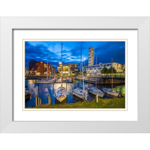 Sweden-Scania-Malmo-Turning Torso building-designed by architect Santiago Calatrava-2005 with Vastr White Modern Wood Framed Art Print with Double Matting by Bibikow, Walter