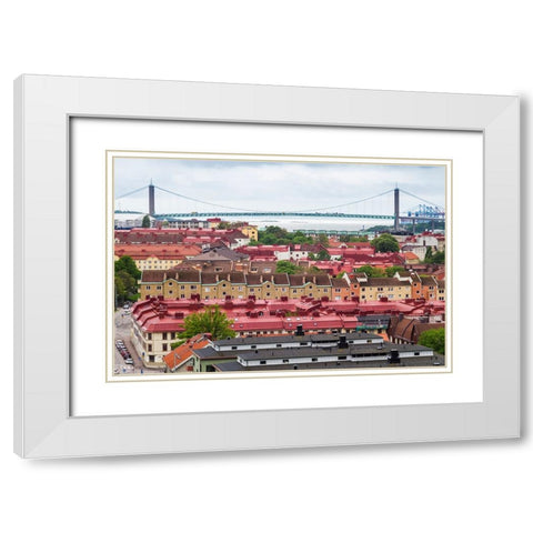 Sweden-Vastragotland and Bohuslan-Gothenburg-high angle view of the Alvsborgsbron bridge White Modern Wood Framed Art Print with Double Matting by Bibikow, Walter