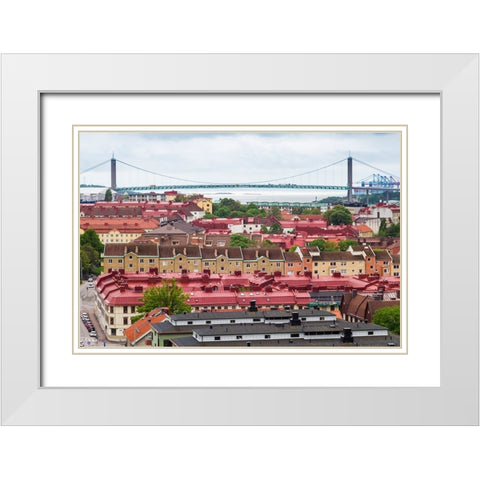 Sweden-Vastragotland and Bohuslan-Gothenburg-high angle view of the Alvsborgsbron bridge White Modern Wood Framed Art Print with Double Matting by Bibikow, Walter
