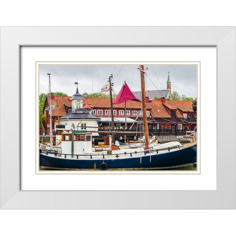 Sweden-Vastragotland and Bohuslan-Gothenburg-Klippan District-antique trawler ship White Modern Wood Framed Art Print with Double Matting by Bibikow, Walter