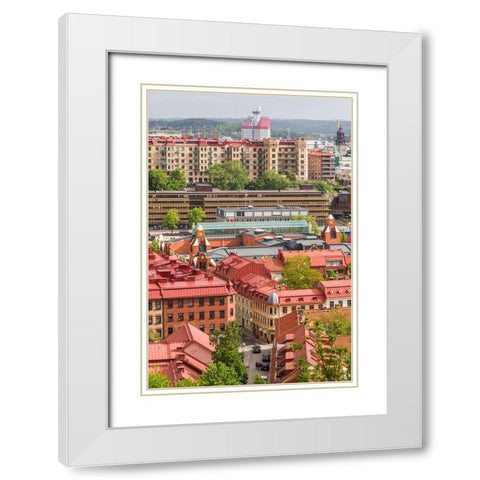 Sweden-Vastragotland and Bohuslan-Gothenburg-high angle city view from the Skansparken-morning White Modern Wood Framed Art Print with Double Matting by Bibikow, Walter
