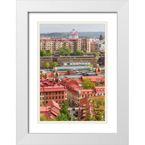 Sweden-Vastragotland and Bohuslan-Gothenburg-high angle city view from the Skansparken-morning White Modern Wood Framed Art Print with Double Matting by Bibikow, Walter