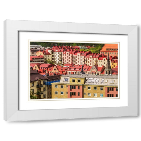 Sweden-Vastragotland and Bohuslan-Gothenburg-high angle city view from the Skansparken-morning White Modern Wood Framed Art Print with Double Matting by Bibikow, Walter