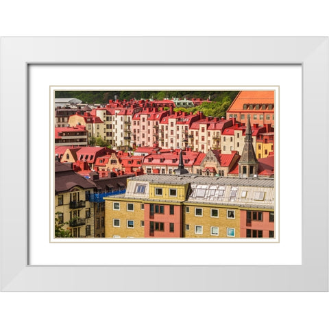 Sweden-Vastragotland and Bohuslan-Gothenburg-high angle city view from the Skansparken-morning White Modern Wood Framed Art Print with Double Matting by Bibikow, Walter