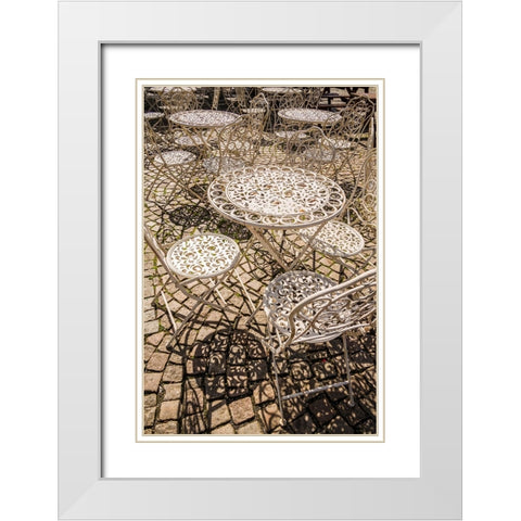 Sweden-Vastragotland and Bohuslan-Gothenburg-outdoor table and chairs White Modern Wood Framed Art Print with Double Matting by Bibikow, Walter