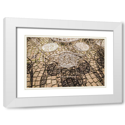 Sweden-Vastragotland and Bohuslan-Gothenburg-outdoor table and chairs White Modern Wood Framed Art Print with Double Matting by Bibikow, Walter