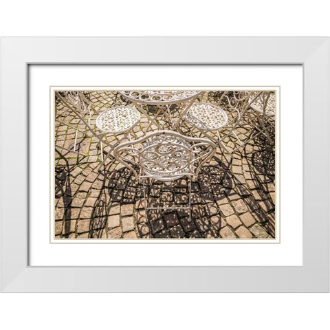 Sweden-Vastragotland and Bohuslan-Gothenburg-outdoor table and chairs White Modern Wood Framed Art Print with Double Matting by Bibikow, Walter
