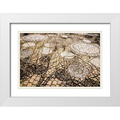 Sweden-Vastragotland and Bohuslan-Gothenburg-outdoor table and chairs White Modern Wood Framed Art Print with Double Matting by Bibikow, Walter