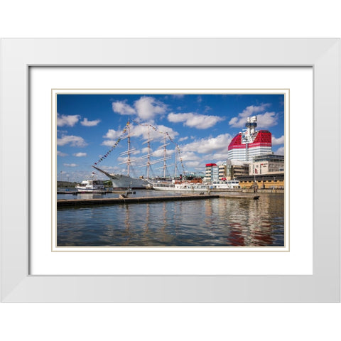 Sweden-Vastragotland and Bohuslan-Gothenburg-Goteborgs-Utkiken building-nicknamed The Lipstick White Modern Wood Framed Art Print with Double Matting by Bibikow, Walter