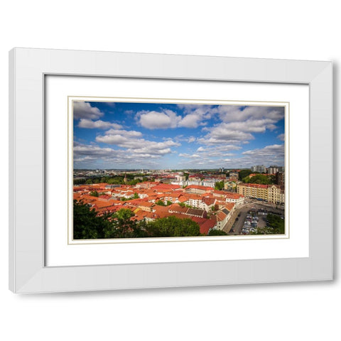 Sweden-Vastragotland and Bohuslan-Gothenburg-high angle city view from the Skansparken-late afterno White Modern Wood Framed Art Print with Double Matting by Bibikow, Walter