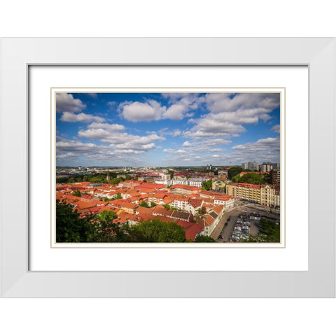 Sweden-Vastragotland and Bohuslan-Gothenburg-high angle city view from the Skansparken-late afterno White Modern Wood Framed Art Print with Double Matting by Bibikow, Walter