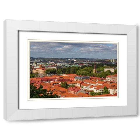 Sweden-Vastragotland and Bohuslan-Gothenburg-high angle city view from the Skansparken-late afterno White Modern Wood Framed Art Print with Double Matting by Bibikow, Walter