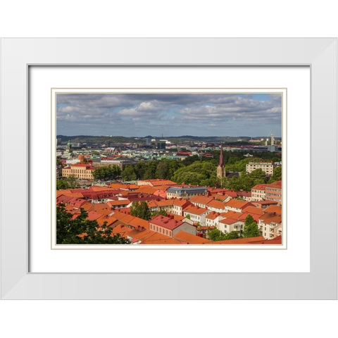 Sweden-Vastragotland and Bohuslan-Gothenburg-high angle city view from the Skansparken-late afterno White Modern Wood Framed Art Print with Double Matting by Bibikow, Walter