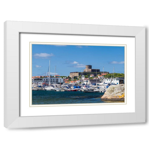 Sweden-Bohuslan-Marstrand-island town view with the 17th century Carlsten fortress White Modern Wood Framed Art Print with Double Matting by Bibikow, Walter