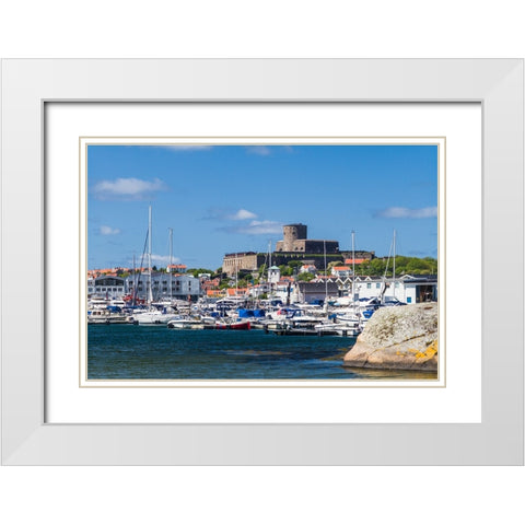 Sweden-Bohuslan-Marstrand-island town view with the 17th century Carlsten fortress White Modern Wood Framed Art Print with Double Matting by Bibikow, Walter