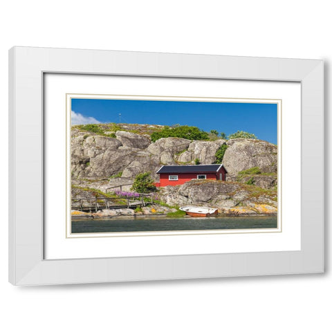 Sweden-Bohuslan-Marstrand-red coastal fishing shack White Modern Wood Framed Art Print with Double Matting by Bibikow, Walter
