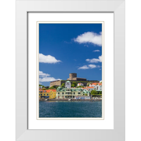 Sweden-Bohuslan-Marstrand-island town view with the 17th century Carlsten fortress White Modern Wood Framed Art Print with Double Matting by Bibikow, Walter
