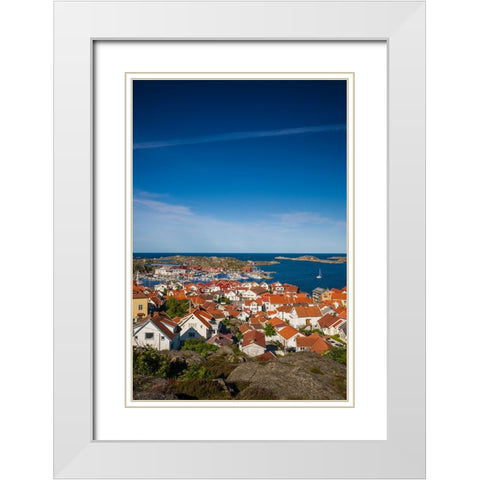 Sweden-Bohuslan-Tjorn Island-Skarhamn-town view-dawn White Modern Wood Framed Art Print with Double Matting by Bibikow, Walter