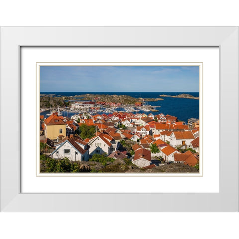Sweden-Bohuslan-Tjorn Island-Skarhamn-town view-dawn White Modern Wood Framed Art Print with Double Matting by Bibikow, Walter