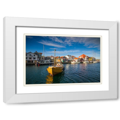 Sweden-Bohuslan-Smogen-Smogenbryggan-fishing boat White Modern Wood Framed Art Print with Double Matting by Bibikow, Walter