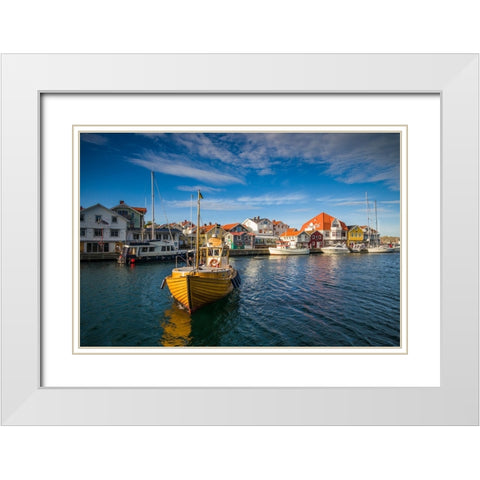 Sweden-Bohuslan-Smogen-Smogenbryggan-fishing boat White Modern Wood Framed Art Print with Double Matting by Bibikow, Walter